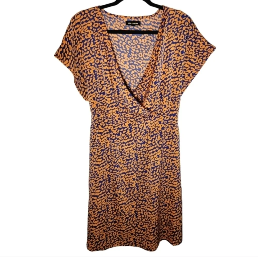 Qed London Leopard Print Blue Orange Dress